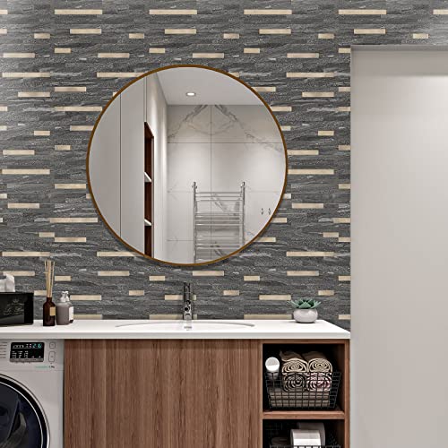 STICKGOO 20 Sheets Peel and Stick Backsplash Tile, Stick on Backsplash for Kitchen and Bathroom, Black Sandstone Look PVC Mixed Metal Gold Self Adhesive Wall Tiles - color: Black Sandstone + Metal Gold