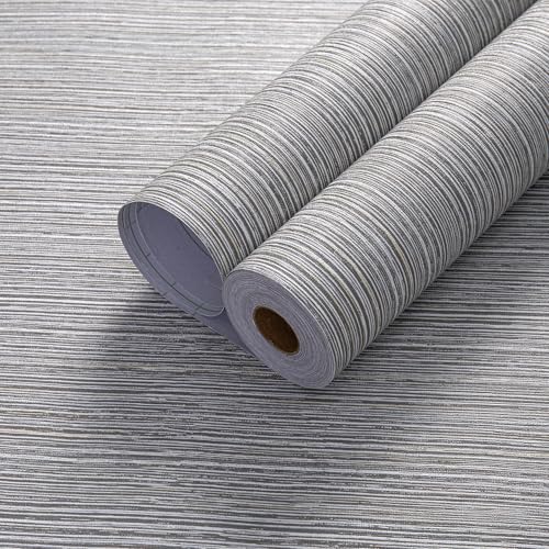 Haimin Grasscloth Wallpaper Textured 24in X 393in Fabric Contact Paper Brown Wall Paper Textured Linen Wallpaper Peel and Stick Self-Adhesive Thick Vinyl Embossed Film Wallpaper (Gray Brown) - color: Gray/Brown