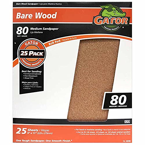 Gator 9" x 11" Bare Wood Sanding Sheets, 80 Grit, 25 Pack - size: 80 Grit
