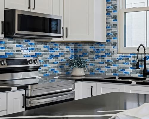 Peel and Stick Backsplash 3D Self Adhesive Marble Wall Tile 10 Sheet - color: Blue