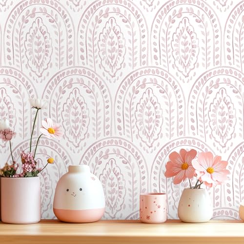 EeeComing Pink Peel and Stick Wallpaper Boho Wall Paper Peel and Stick Modern Contact Paper Self Adhesive Wallpaper for Bedroom and Bathroom Removable Cabinet Shelf Liner Vinyl 17.3”X118.1” - color: Pink, size: 17.3" x 118.1"