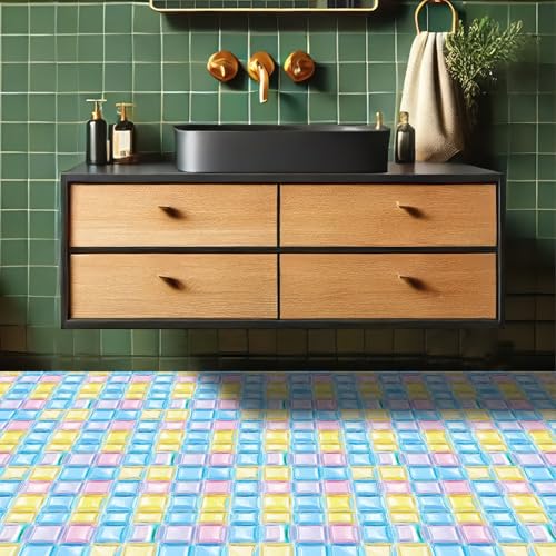 HOMETITUTE Macaron Yellow Pink Blue Floor 12in Vinyl Tile - color: Yellow, Pink, Blue