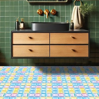 HOMETITUTE Macaron Yellow Pink Blue Floor 12in Vinyl Tile - color: Yellow, Pink, Blue
