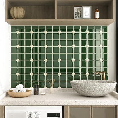 Green Peel and Stick Tile 3D Square Backsplash for Kitchen Vinyl - color: Green-square, size: 20 Pieces
