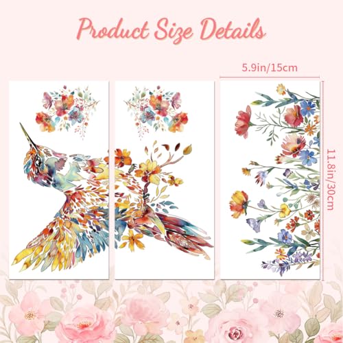 Peacoblue Bird and Flowers Rub On Transfers for Furniture Craft 6"x12" - style: Bird and Flowers