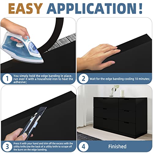 Black Melamine Edge Banding, 3/4 inch x 100ft roll of Veneer Edge Banding Pre-glued, Real Wood Tape Banding for Cabinet Repair - color: Black, size: 3/4"x 100ft