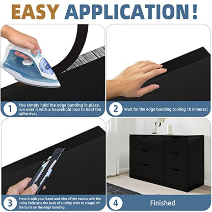 Black Melamine Edge Banding, 3/4 inch x 100ft roll of Veneer Edge Banding Pre-glued, Real Wood Tape Banding for Cabinet Repair - color: Black, size: 3/4"x 100ft