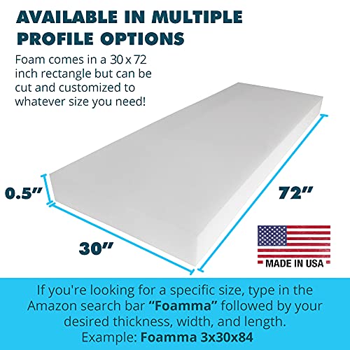 Foamma 0.5" x 30" x 72" High Density Upholstery Foam Cushion (Seat Replacement, Upholstery Sheet, Foam Padding) Made in USA! - color: High Density Foam, size: 0.5" x 30" x 72", style: 1 Pack