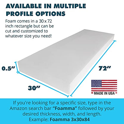 Foamma 0.5" x 30" x 72" High Density Upholstery Foam Cushion (Seat Replacement, Upholstery Sheet, Foam Padding) Made in USA! - color: High Density Foam, size: 0.5" x 30" x 72", style: 1 Pack