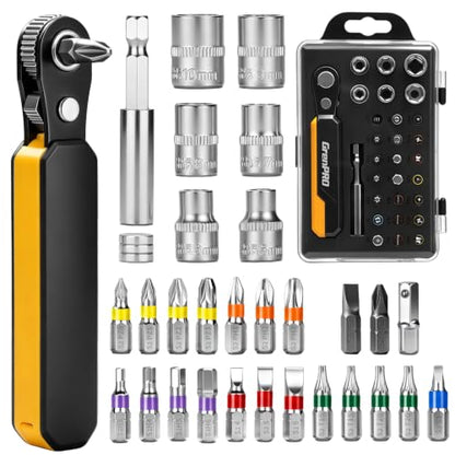 GRENPRO 30-in-1 Right Angle Screwdriver 36-Tooth Reversible Ratchet Set