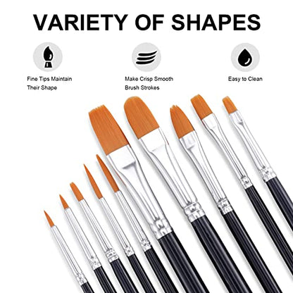 GOTIDEAL Paint Brushes, Acrylic Paint Brushes, 10 Pcs Round Pointed Tip