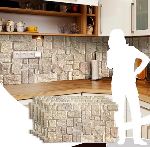 Dundee Deco PG7005-5 Beige Faux Limestone PVC 3D Wall Panel, 3.3 ft X 1.7 ft (98 cm X 50cm), Interior Design Wall Paneling Decor, 5.61 sq. ft. (0.49sq. m) Each, Pack of 5 - size: 39" x 20", Pack of 5