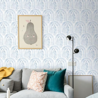 EeeComing Blue Peel and Stick Wallpaper Boho Wall Paper Peel and Stick Modern Contact Paper Self Adhesive Wallpaper for Bedroom and Bathroom Removable Cabinet Shelf Liner Vinyl 17.3”X118.1” - color: Blue, size: 17.3" x 118.1"
