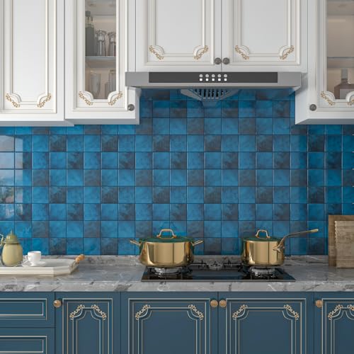 CHIHUT 6 Sheets Peel and Stick Backsplash Tiles 12''x12'' Dark Blue 3D Marble Self Adhesive Wall Tiles Waterproof Stick on Back Splashes for Kitchen Bathroom Backsplash Shower Walls - color: Dark Blue, size: 6 Tiles