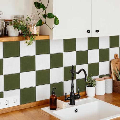 10 Sheets Thicker Design Peel and Stick Backsplash, 3D Self Adhesive Peel and Stick Wall Tile Backsplash for Kitchen, Bathroom, 12"x12", White and Green - color: White and Green