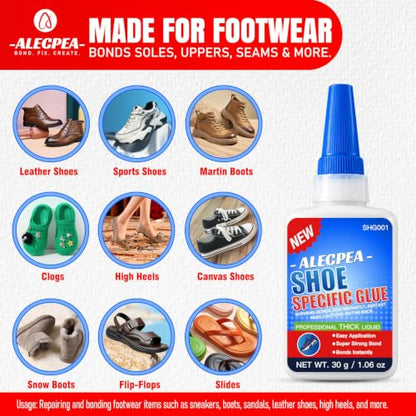 ALECPEA Shoe Glue for Sole Repair, Thick Clear Adhesive, 30g with 3 Tips - color: Shoe Glue