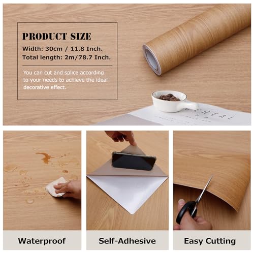 Wood Grain Contact Paper Peel and Stick Wallpaper Self Adhesive Wall Paper for Furniture Countertop Drawer Shelf Liner Cabinet Waterproof Easy to Clean11.8" X 78.7" - color: Teak, size: 11.8"W x 78.7"L
