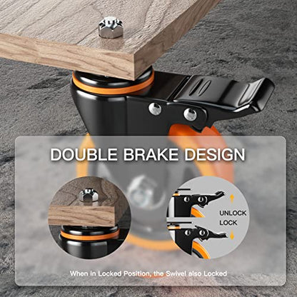 3 Inch Caster Wheels 1/2"-13x1 Threaded Stem Casters Set of 4 Heavy Duty - color: Orange, size: 3in(1/2"-13)
