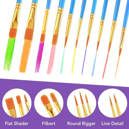 AROIC Acrylic Paint Brush Set, 36pack/360pcs Nylon Hair Paint Brushes - size: 360pcs-blue