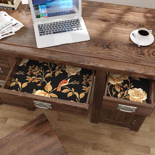 Laatse Dark Floral Bird Wallpaper Peel and Stick 17.5"x 393",Black/Golden - color: Black and Gold Bird, size: 17.5" x 393"