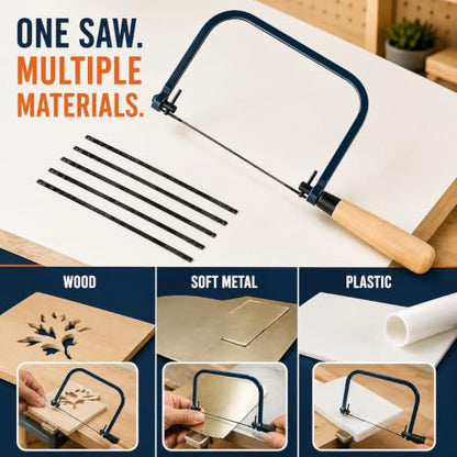 Coping Saw Frame Set with 5 Replacement Blades for Wood, Metal & Plastic