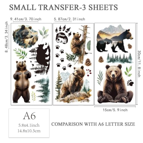 OLYCRAFT 3Pcs/Set Jungle Bear Rub on Transfers for Furniture and Crafts - style: Bears
