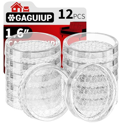 1.6"x1.6" Round Rubber Furniture Caster Cups, 12 PCS Chair Coasters for Carpet - Clear Non Slip Furniture Pads with Grip, Carpet Protector for Furniture Legs - Protect Any Flooring - size: 1.6" 12pcs Clear