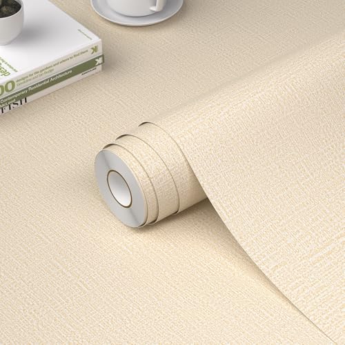 WADILE Grasscloth Peel and Stick Wallpaper 15.7in x 78.7in, Textured Contact Paper for Cabinets, Faux Linen Wall Paper Pull and Stick, Fabric Vinyl Wallpaper Self Adhesive Beige - color: Beige, size: 15.7" x 78.7"