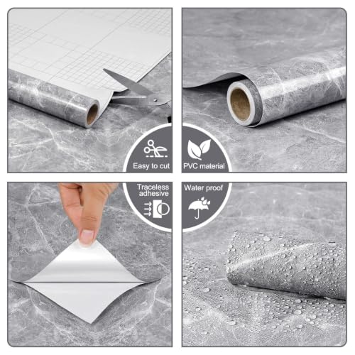CAX Peel and Stick Wallpaper Grey Marble Contact Paper for Countertop - color: Dark Gray, size: 23.6" x 118"
