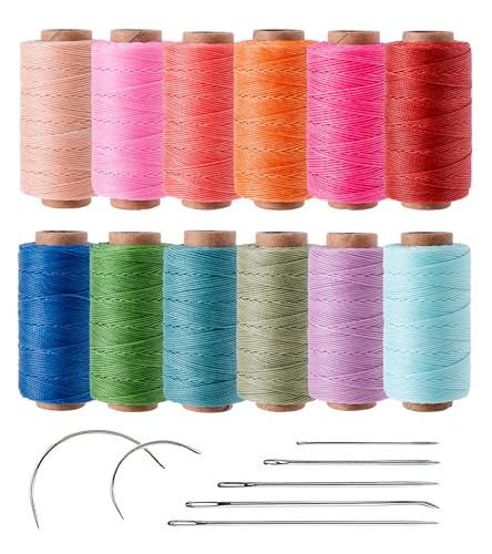 0.55mm Bonded Round Waxed Polyester Thread 76 Yards Each, 12 Rainbow Color Wax Coated String Thin Cord for Micro Macrame, Bracelets Braided, Leather Sewing, Stitching, Beading and Bookbinding - color: Rainbow Colors, size: 0.55mm Medium