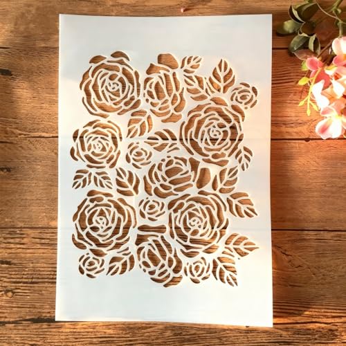 TIAMECH A4 Reusable Rose Flowers Stencil for Painting - style: Rose Flowers