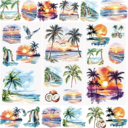 WANDIC 3 Sheets Beach Rub on Transfer Stickers Seaside Decals Sunset Stickers Waterproof Decals for for DIY,15 * 30CM - color: Beach
