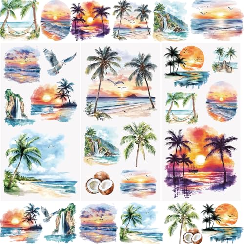 WANDIC 3 Sheets Beach Rub on Transfer Stickers Seaside Decals Sunset Stickers Waterproof Decals for for DIY,15 * 30CM - color: Beach