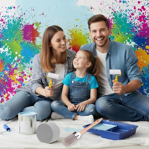 5-Piece Professional Paint Trim Tool Kit for All-in-ONE Paint- 1.6" Paint Brush for Trim, 2 Small Foam Paint Roller & 2 Round Sponges