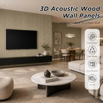 SMARTSTANDARD Wood Fluted Acoustic Wall Panels, 94x5.9in, 6 Pcs, White Oak - color: White Oak