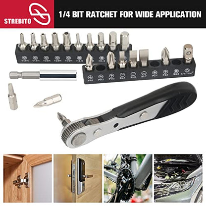 STREBITO Mini Ratchet Set, 22-Piece 1/4 Ratchet Right Angle Screwdriver - color: 22 in 1