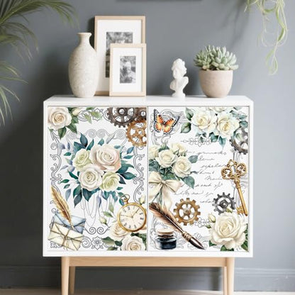 Peacoblue Vintage White Flower Rub On Transfers for Furniture Craft 6"x12" - style: Vintage White Flower