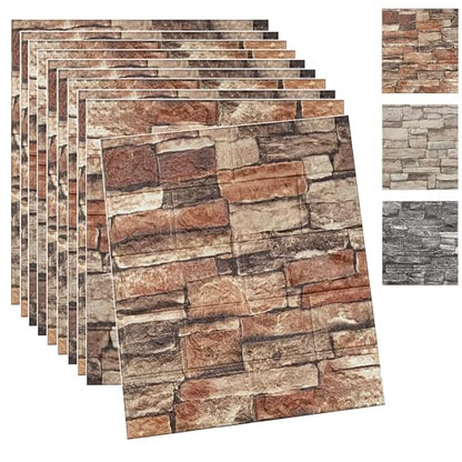 Yutianli 10PSC 3D Wall Panels Peel and Stick Faux Brick Wall Panels Self-Adhesive 3D Brick Wallpaper Foam Stone Wall Panel - color: Light Red, size: 10PCS