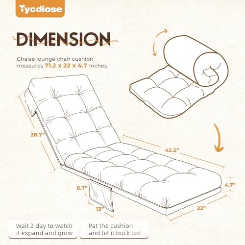 Outdoor Lounge Chair Cushion, Waterproof Chaise Lounge Cushions Replacement for Outdoor Furniture Thickened 71 x 22 x 4.7 Inches Non-Slip Patio Pool Lounge Chair Cushions with Ties (Grey) - color: Grey Cushion