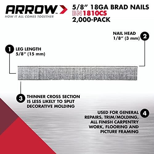Arrow ET501C Cordless 5-in-1 Professional Staple and Nail Gun & 18-Gauge Steel Brad Nails for Molding, Cabinets, Framing, Trim, and Finishing, 1000 Pack & Heavy Duty T50 1/2-Inch Staples, 1250-Pack
