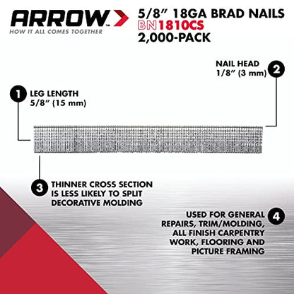Arrow ET501C Cordless 5-in-1 Professional Staple and Nail Gun & 18-Gauge Steel Brad Nails for Molding, Cabinets, Framing, Trim, and Finishing, 1000 Pack & Heavy Duty T50 1/2-Inch Staples, 1250-Pack