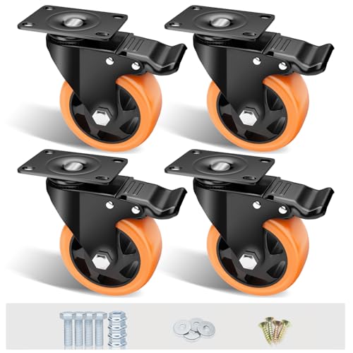 4" Swivel Plate Casters, 1200Lbs Capacity with Brake - color: Orange, size: 4 Inch
