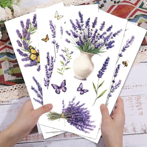 GLOBLELAND 4 Sheets Lavender Rub on Transfer for Furniture 6×12 inch - style: Lavender