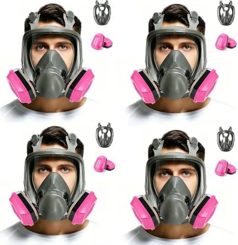 Full Facepiece with Filters, for Painting, Car Spraying, Chemicals, Dust, Gas, Welding, Woodworking, Sanding - color: Pink-4 Sets