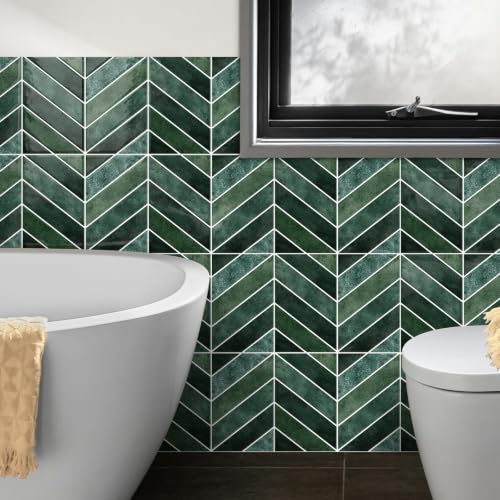10-Sheet Herringbone Peel and Stick Backsplash Tiles for Kitchen, 3D Marble Look Self Adhesive Stick on Back Splashes Wall Tiles for Bathroom 11.5"x9" Dark Green - color: DarkGreen