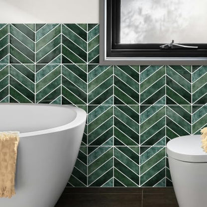 10-Sheet Herringbone Peel and Stick Backsplash Tiles for Kitchen, 3D Marble Look Self Adhesive Stick on Back Splashes Wall Tiles for Bathroom 11.5"x9" Dark Green - color: DarkGreen