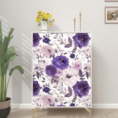 BOKEBEVE Boho Floral Wallpaper Peel and Stick White Purple 17.5 x 393.5In - color: White/Purple, size: 17.5" x 393.5"