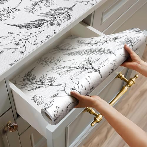 Quttisay Shelf Liner Non Adhesive Kitchen Drawer Liner 12in x 10ft - color: Black Floral, size: 11.8"W x 118.1"L