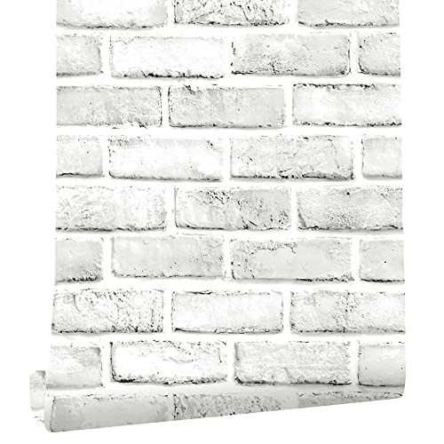 Cohoo Home White Brick Wallpaper Peel and Stick Contact Paper Faux 393”×18” - color: Gray/White, size: 17.7" x 393"