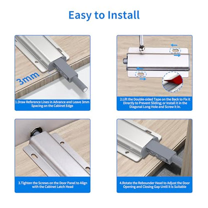15 Pack Push Open Door Latch - Heavy Duty Aluminum Magnetic Cabinet Latch, Touch Release Hardware for Hidden Doors, Kitchen Drawers and Closets, Handle-Free Push to Open Cabinet Catches - size: 15 Pcs Single Magnetic Push Latch